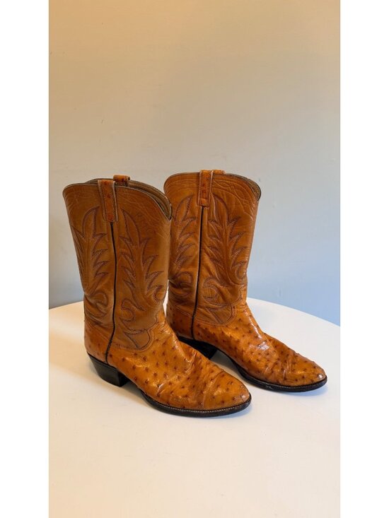 Paul Wheeler Custom Made Tan Ostrich Leather Cowboy Boots Mens 10 D Estimated main image 9